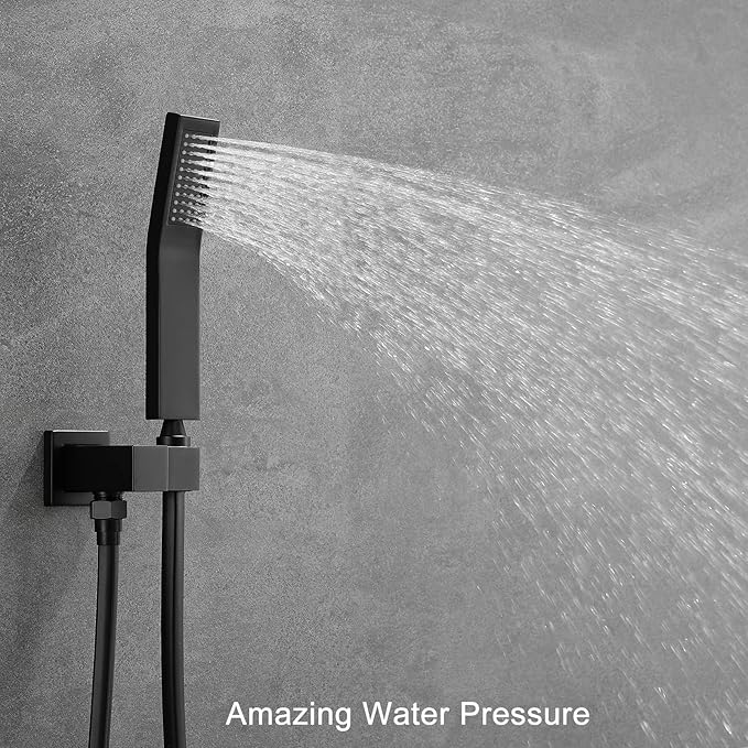 SHAMANDA Brass Rainfall Shower System, Luxuly Bathroom Shower Faucet Combo Set Matte Black (Including Rough-In Valve Body and Trim), L7001-7