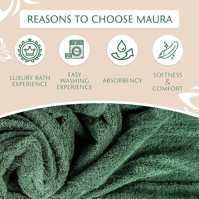 MAURA Hunter Green Hand Towels for Bathroom. Luxury Turkish Cotton Bath Hand Towels Set of 6. Ultra-Soft, Thick & Plush - Dark Green