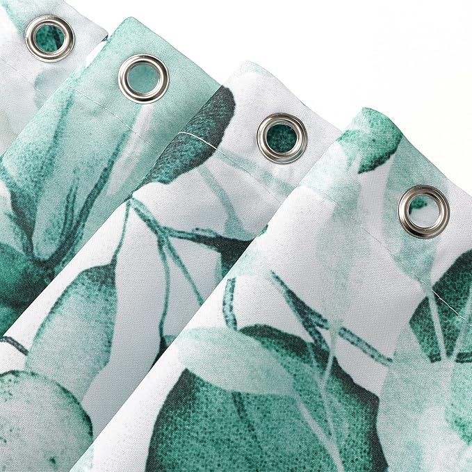 Gibelle Long Shower Curtain 72 x 78, Teal Floral Shower Curtain for Bathroom, Watercolor Plant Eucalyptus Leaves Fabric Shower Curtain Set