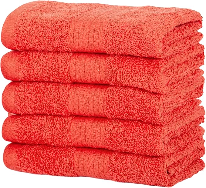Ample Decor Washcloths Pack of 5 12 X 12 Inch, 600 GSM 100% Cotton Soft Absorbent, Premium Quality Durable Machine Washable, Ideal for Bathroom, Pool, Hotel, Spa – Orange
