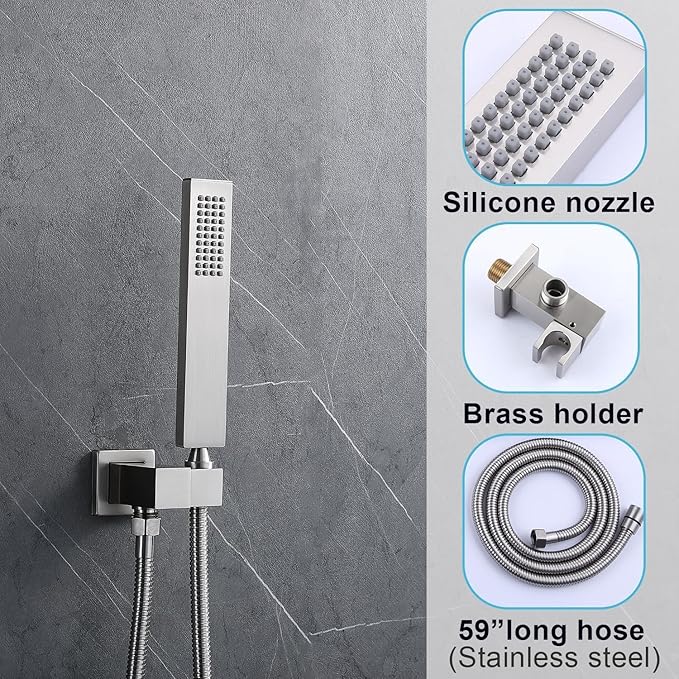Digital Display Dual Head Shower system Rain Shower System Shower Wall Mount 10 Inch Ceiling Shower Head with 6 Inch Shower Head with shower handheld(Brushed Nickel)