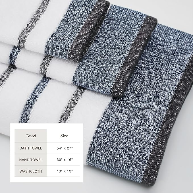 Great Bay Home Decorative Bath Towel Set - Luxury Cotton 6 Piece Towel Set - 2 Bath Towels, 2 Hand Towels, 2 Washcloths - Luxurious, Ultra-Soft, Durable Towels for Bathroom Decor (Blue/December Sky)