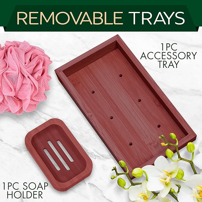 SereneLife Bathtub Tray - Expandable Bath Tray for Tub, Adjustable Bamboo Caddy with with Non-Slip Handles, Device Holder and Wine Glass Slot for Bathing Luxury (Brown, Soft Back, Gift Set)