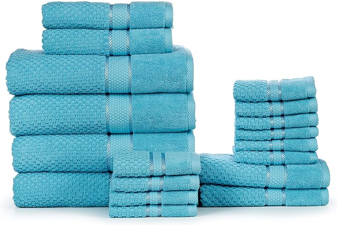 Ample Decor Bathroom Towel Set of 18-4 Bath Towel, 4 Hand Towel, 10 Wash Cloths – Ideal for Gifting, Hotel, Gym, Spa - Sky Blue