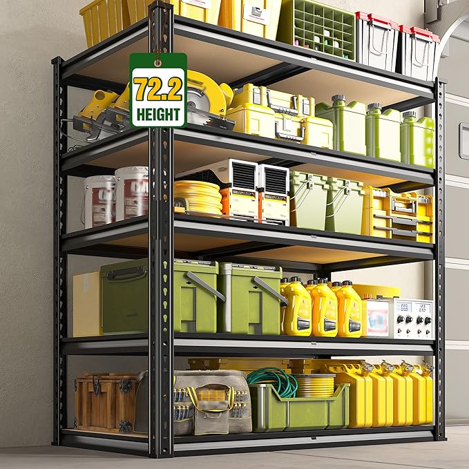 72.2" H Garage Shelves 2230LBS Storage Shelves, 5 Tier Adjustable Metal Shelving, Heavy Duty Shelving for Storage, Basement, Warehouse, Pantry, Kitchen, 35.5" W x 19.5" D x 72.2" H, Black