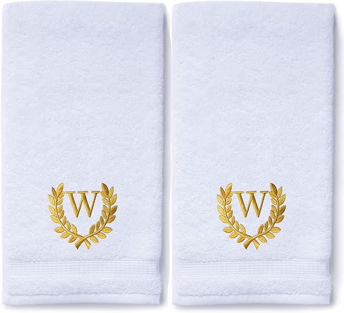 Decorative and Monogrammed Hand Towels for Bathroom Kitchen Makeup | Personalized Gift for Wedding-Bridal | Roman Font Custom Luxury Turkish Towel | Spa Collection, Oversized, 16 X 30 Inch, Set of 2
