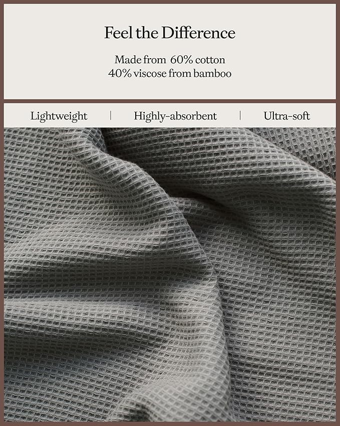 Cozy Earth Waffle Hand Towels - 60% Cotton 40% Viscose from Bamboo Hand Towels 20 x 30 Inches - Soft & Absorbent Terry, Reversible Mini Textured Waffle & Weave Pattern - 2 Pack