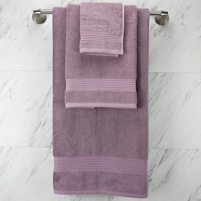 EastNBlue Lara Premium Bath Towel Set 6 Piece - Soft & Highly Absorbent Bathroom Towel Set, 100% Luxury Turkish Cotton, Flannel Bath Towels, 1 Bath Towel, 1 Hand Towel, 4 Washcloths - Damson