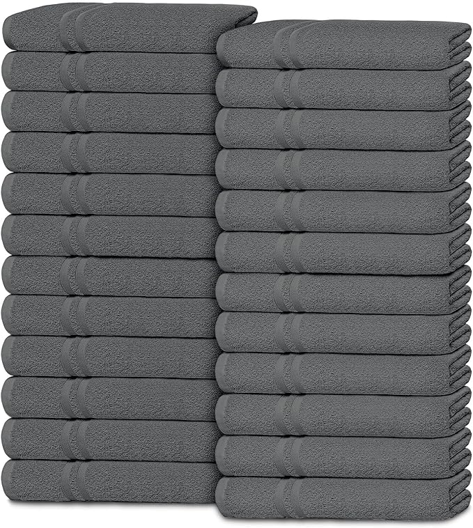 White Classic Wealuxe Dark Gray Washcloths 24 Pack - 600 GSM 100% Ring-Spun Cotton Wash Cloths for Showering, Highly Absorbent and Soft | 12x12 Inches
