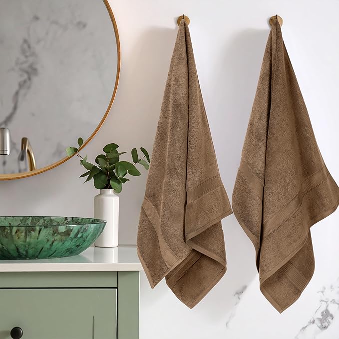 Superior Egyptian Cotton Pile Bath Towel Set of 2, Ultra Soft Luxury Towels, Thick Plush Essentials, Absorbent Heavyweight, Guest Bath, Hotel, Spa, Home Bathroom, Shower Basics, Latte