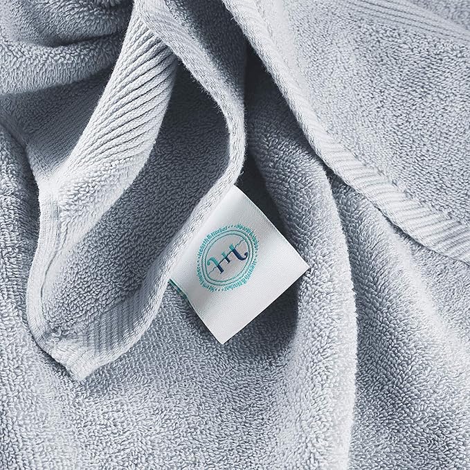 Hearth & Harbor Bath Towels for Bathroom - 100% Ring Spun Cotton Luxury Bathroom Towels - Ultra Soft & Highly Absorbent, Bath Towels Set of 10 - Ice Blue