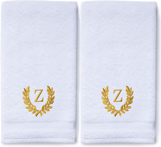Decorative and Monogrammed Hand Towels for Bathroom Kitchen Makeup | Personalized Gift for Wedding-Bridal | Roman Font Custom Luxury Turkish Towel | Spa Collection, Oversized, 16 X 30 Inch, Set of 2