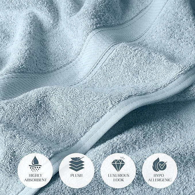 Superior Egyptian Cotton Pile 6 Piece Towel Set, Includes 2 Bath, 2 Hand, 2 Face Towels/Washcloths, Ultra Soft Luxury Towels, Thick Plush Essentials, Guest Bath, Spa, Hotel Bathroom, Light Blue