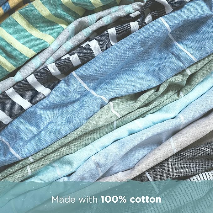 Oversized Turkish Beach Towel, Striped Pale Yellow & Powder Blue - 37'' x 67'' - Super Soft & Lightweight - Quick Dry Sand Free Travel Towels for Beach or Bath - Gifts