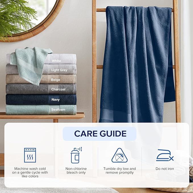 Comfort Spaces Turkish Bath Towel Set of 4 Piece 27x54 Medium 100% Cotton Towels Highly Absorbent Soft Quick Dry Shower for Bathroom Spa Navy Blue