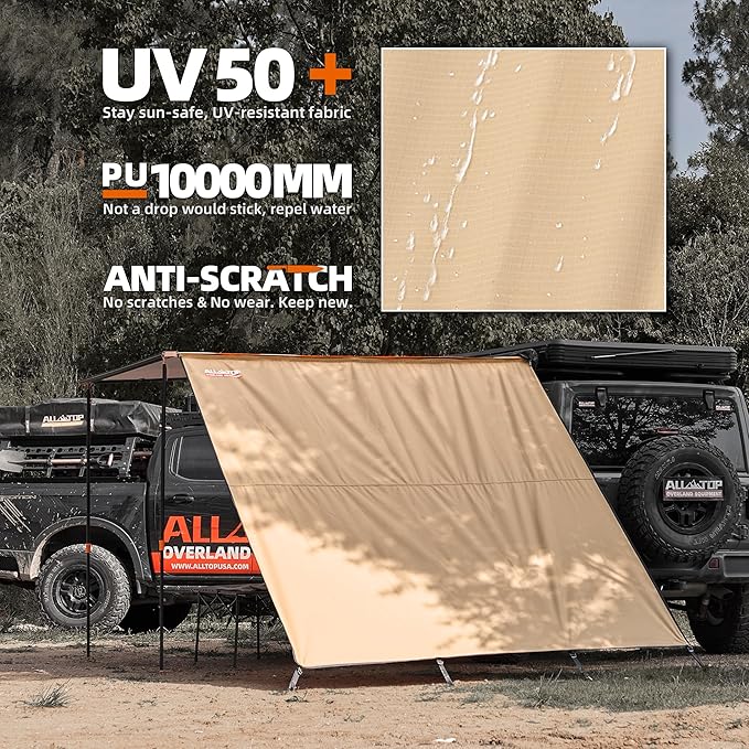 ALL-TOP Awning Wall Universal Multi-Side, 8.2ft x 8.5ft, Waterproof Ripstop UV-Resistant Awning Extension for Extra Privacy & Shade