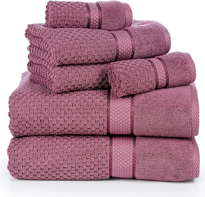 Ample Decor Bathroom Towel Set of 6-2 Bath Towel, 2 Hand Towel, 2 Wash Cloths – Ideal for Gifting, Hotel, Gym, Spa - Grape Purple