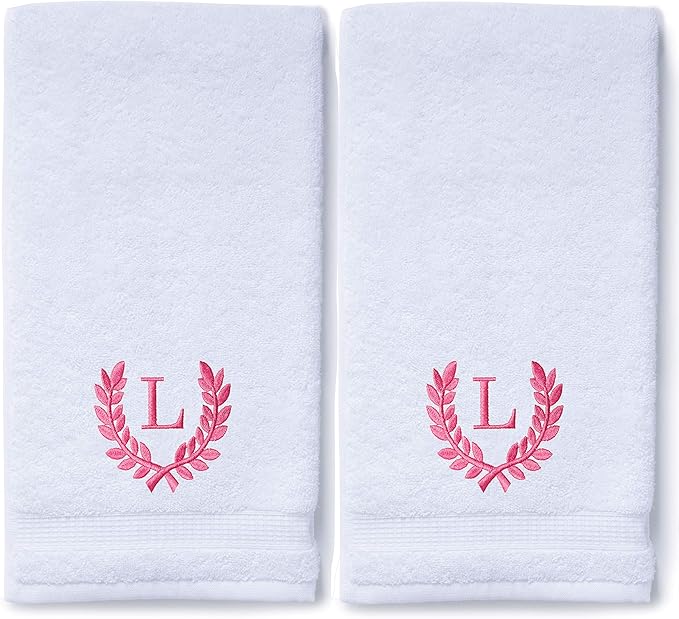 Decorative and Monogrammed Hand Towels for Bathroom Kitchen Makeup | Personalized Gift for Wedding-Bridal | Roman Font Custom Luxury Turkish Towel | Spa Collection, Oversized, 16 X 30 Inch, Set of 2