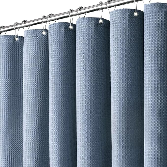 Inhousolu Fabric Shower Curtain Waffle Weave, Moonlight Blue 230 GSM Heavy Duty, Weighted Hem, 14 Metal Hooks, Water Repellent, Machine Washable, Hotel Spa Luxury Bath Curtain Set, 72 x 84 Inch