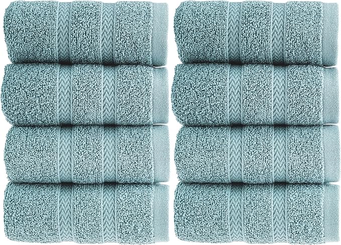 HALLEY Turkish 8 Pack Premium Washcloths (8 Pieces) 650 GSM Highly Absorbent Super Soft 100% Cotton - 8 Washcloths (Turquoise)