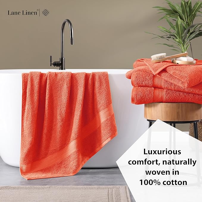 LANE LINEN 100% Ring Spun Cotton Bath Towels (28"x54") - 4 Pieces - Large Towels for Bathroom - Quick Drying, Soft & Absorbent Large Shower Towel Set - Used in Gym, Hotel, Spa, Home - Living Coral