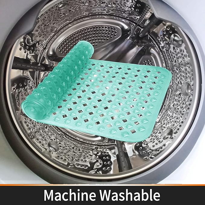Yimobra Non Slip Bath Mat, Super Strong Suction Cups,34.5"x15.5"Long Tub Mat with Drain Holes, Machine Washable Fast Draining Shower Mats, Bathroom Essentials,Clear Green