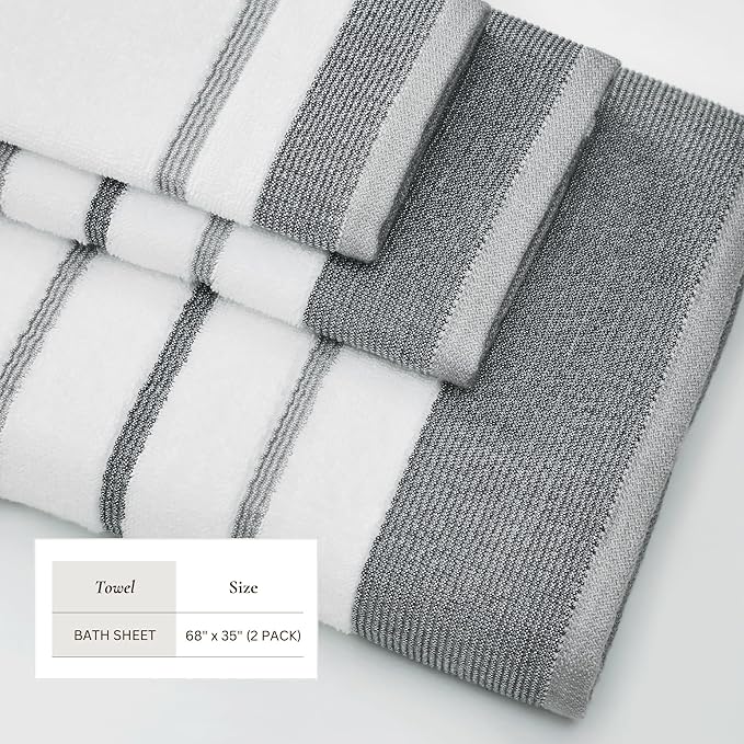 Great Bay Home Decorative Oversized Bath Sheet Set - Luxury Cotton 2 Pack 68x35 Extra Large Towels - Luxurious, Ultra-Soft, Durable Towels for Bathroom Decor (Dark Grey/Light Grey)