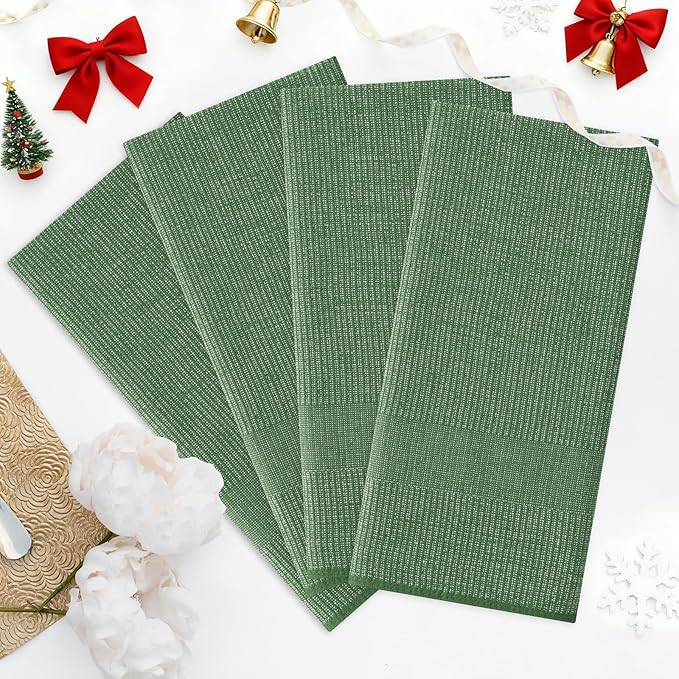 Homaxy Premium Kitchen Towels(18”x 28”, 8 Pack), Large Cotton Kitchen Hand Towels, Flat and Terry Dish Towels, 380 GSM Highly Absorbent Tea Towel Set with Hanging Loop, Grass Green