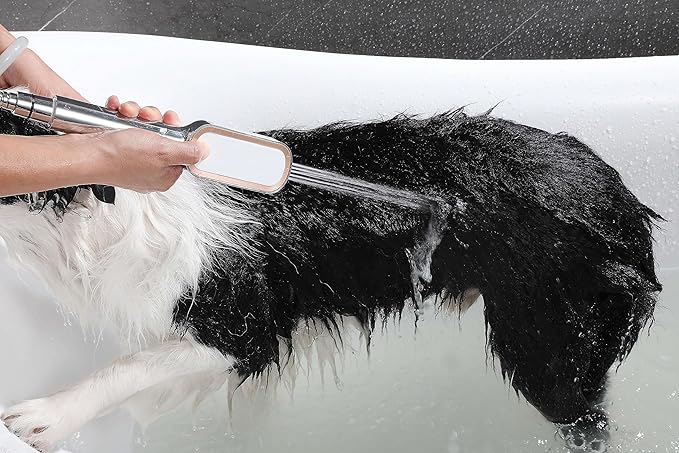 Pet Bathing Comb Sprayer Set - Dog Grooming Tool with Silicone Comb - like Bristles, Extra - Long Hose & Shower Arm Diverter | Handheld Shower Head for Gentle Fur Cleaning & Massage