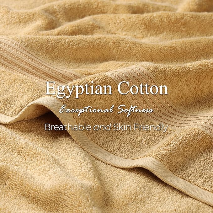 Superior Egyptian Cotton 8-Piece Hand Towel Set, Towel Basics for Quick Dry, Absorbent Small Towels, Facial, Spa, Kitchen, Bathroom Essentials, Apartment, Guest Bath, Soft, Washcloth, Gold