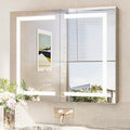 TokeShimi 36x30 Led Mirrored Medicine Cabinet Recessed for Bathroom Vanity, 3 Color Dimmable Medicine Cabinet with Mirror Lighted and Defogger,2-Side Fornt Lit Bathroom Mirror with Storage,2 Sockets