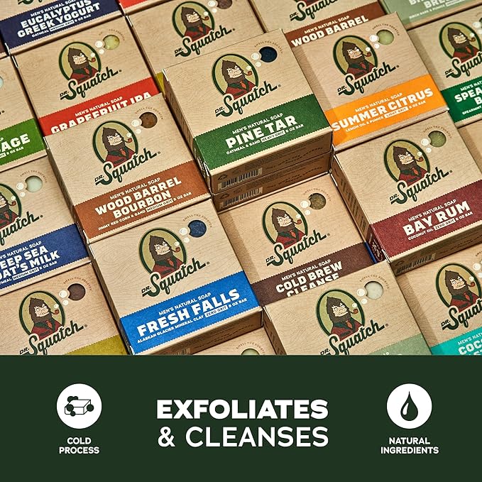 Dr. Squatch Natural Bar Soap for Men - Cold Process Soap with No Harsh Chemicals - Sandalwood Summit, Mountain Meadow & Lumberjack Lodge (5 oz, 3-Pack)