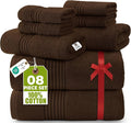 Utopia Towels 8 Piece Premium Towel Set, 2 Bath, 2 Hand, and 4 Washcloths, 100% Ring Spun Cotton, Highly Absorbent Towels for Bathroom, Sports, and Hotel, Dark Brown