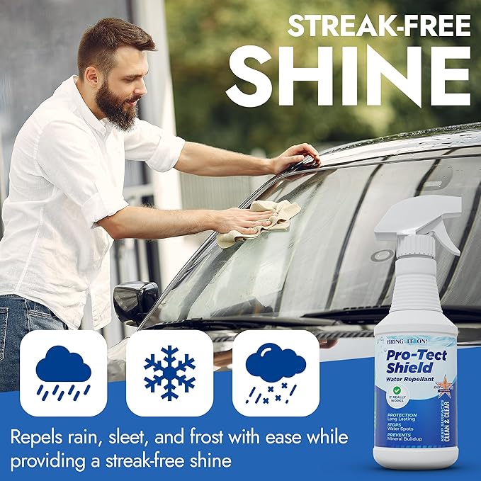Bring It On Protect Shield Shower Door Water Repellent | Eliminate Hard Water Buildup on Tile and Grout, Glass, Fiberglass Counter Tops, All Hard Surfaces