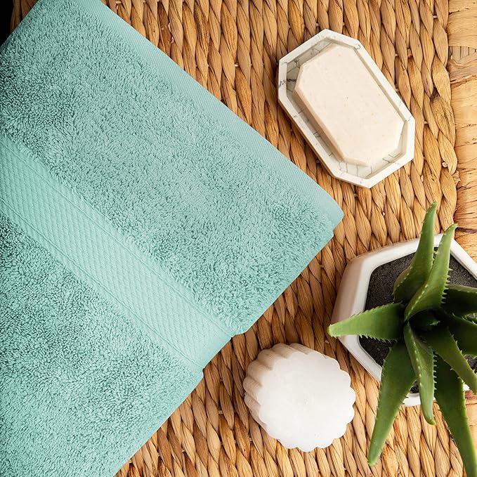 BLUENILEMILLS BNM Egyptian Cotton 2-Piece Towel Set, Includes 2 Bath Towels, Attached Loop for Easy Hanging and Storage, Hotel Quality, Perfect for Bathroom, Gym, Shower Space, or Spa, Sea Foam