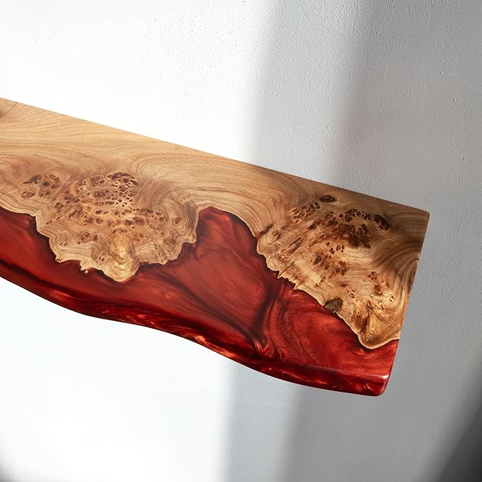 RWA Live Edge Floating Shelf – Unique Wood Floating Shelf for Wall Decor, Living Room, Bedroom, or Bathroom – Stylish Decorative Wall Shelves for Home & Office (Amber, 12x6)