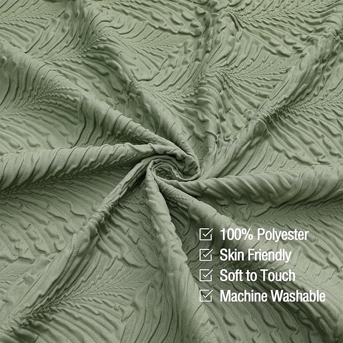 Gibelle Sage Green Shower Curtain for Bathroom, 3D Embossed Textured Fabric Shower Curtain, Modern Farmhouse Chic Soft Cloth Shower Curtain Set with Hooks, 72x72