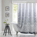 78 Inch Long Shower Curtain - Chantilly Lace Design, Heavyweight Polyester, Dark Gray to White Ombre, 72" W x 78" H