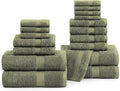 LANE LINEN 100% Cotton Luxury Towel Set for Bathroom - 18 Pieces, Ring Spun - Plush, Soft & Highly Absorbent - 4 Shower Towels, 8 Washcloths, 6 Hand Towels - Complete Bathroom Towel Set - Oil Green