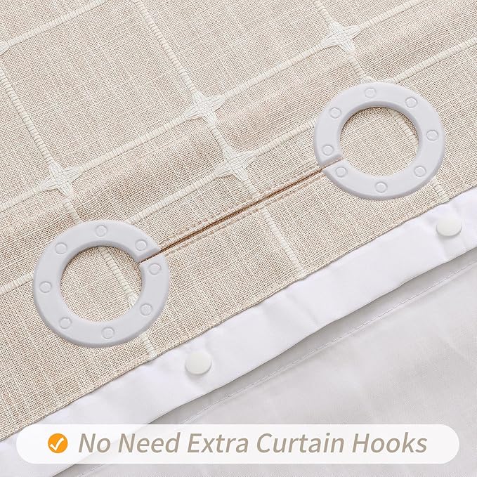 MitoVilla No Hooks Needed Boho Farmhouse Shower Curtain with Snap-in Liner, Cotton Linen Fabric Shower Curtains with Tassels for Rustic Neutral Bathroom Decor, Beige/Cream, 72 x 74