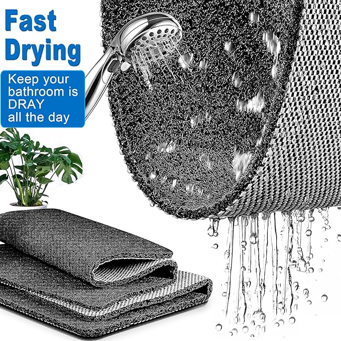 Shower Mats Non Slip for Elderly, 24x47’’Extra Lager Loofah Bath Mats for Shower, Non-Slip Bath for Elderly-Black