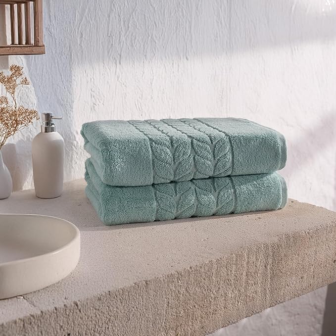 BAGNO MILANO Organic Turkish Cotton Bath Towels, Luxury Jacquard Collection, Certified Organic Highly Absorbent, Soft-Plush Towel Set (Mint, 4 Pcs Hand Towel Set)