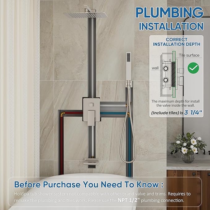 Tub Shower System, All Metal Tub Shower Faucet Set with 12" Rain Shower Head and Handheld Spray combo, Wall Mounted Shower Systems with Tub Spout, Valve and Trim Kit, Brushed Nickel