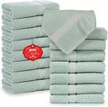 Ample Decor Bath Towels for Bathroom Set of 16 100% Cotton Popcorn Textured, Machine Washable - Mint Green - 30 X 54 Inch