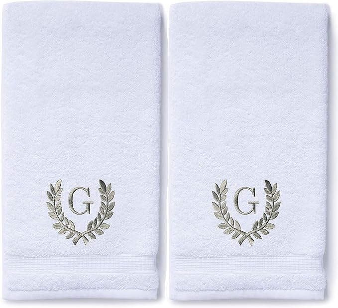 Decorative and Monogrammed Hand Towels for Bathroom Kitchen Makeup | Personalized Gift for Wedding-Bridal | Roman Font Custom Luxury Turkish Towel | Spa Collection, Oversized, 16 X 30 Inch, Set of 2