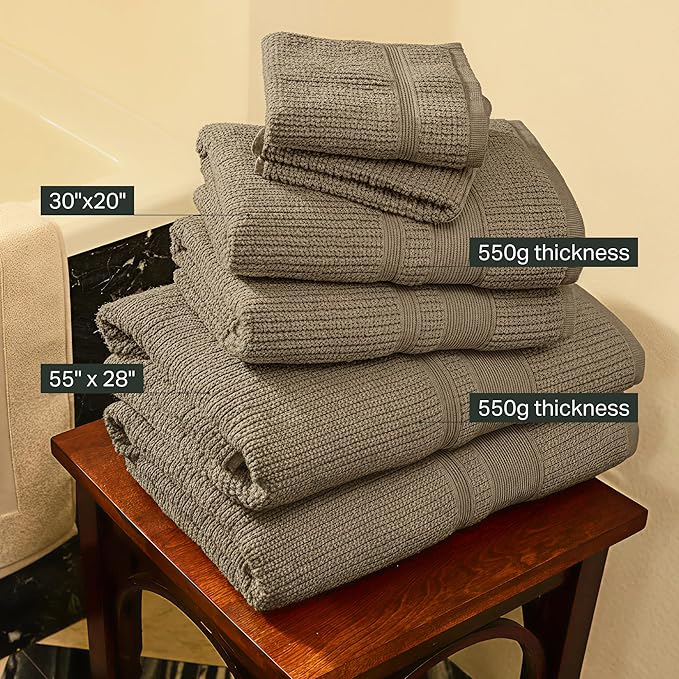 Preston Lane Douro Hand Towel Set – 2 Pack Luxury Cotton Towels, Ultra Soft & Absorbent, Quick-Dry Spa-Quality Bathroom Towels, Made in Portugal, Eucalyptus