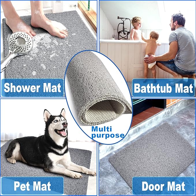 Shower Mats Non Slip for Elderly, 24x24’’Lager Loofah Bath Mats for Shower, Non-Slip Bath Mat for Elderly-Grey