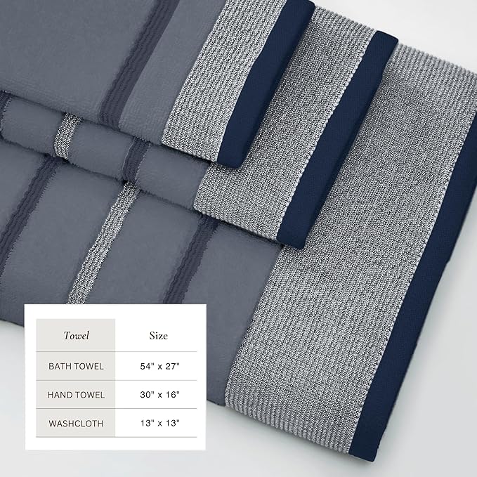 Great Bay Home Decorative Bath Towel Set - Luxury Cotton 6 Piece Towel Set - 2 Bath Towels, 2 Hand Towels, 2 Washcloths - Luxurious, Ultra-Soft, Durable Towel for Bathroom Decor (Blue)