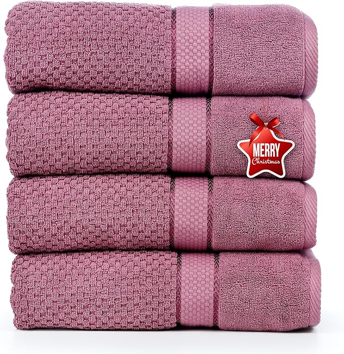 Ample Decor Bath Towels for Bathroom Set of 4 100% Cotton Popcorn Textured - Quick Dry, Highly Absorbent, Oeko-TEX Certified, Machine Washable - Mulaayam Collection - Grape Purple - 30 X 54 Inch