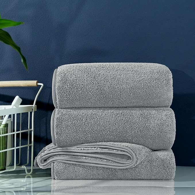 POLYTE Ring Spun Microfiber Oversize Quick Dry Lint Free Bath Towel, 60 x 30 in, Pack of 2 (Gray)
